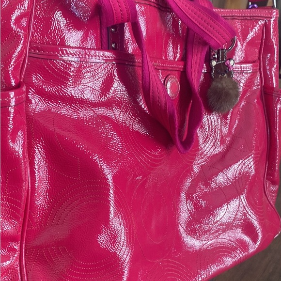 COACH hot pink patent leather baby bag